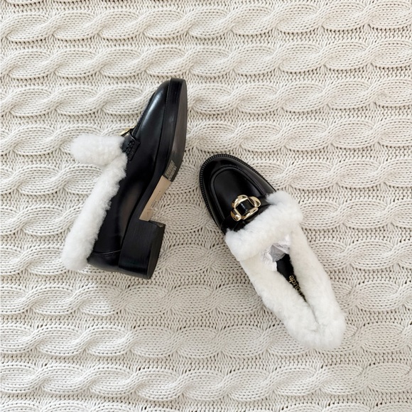 Larroudé Women's Bobbie Shearling Trim Block Heel Loafers - Picture 2 of 8